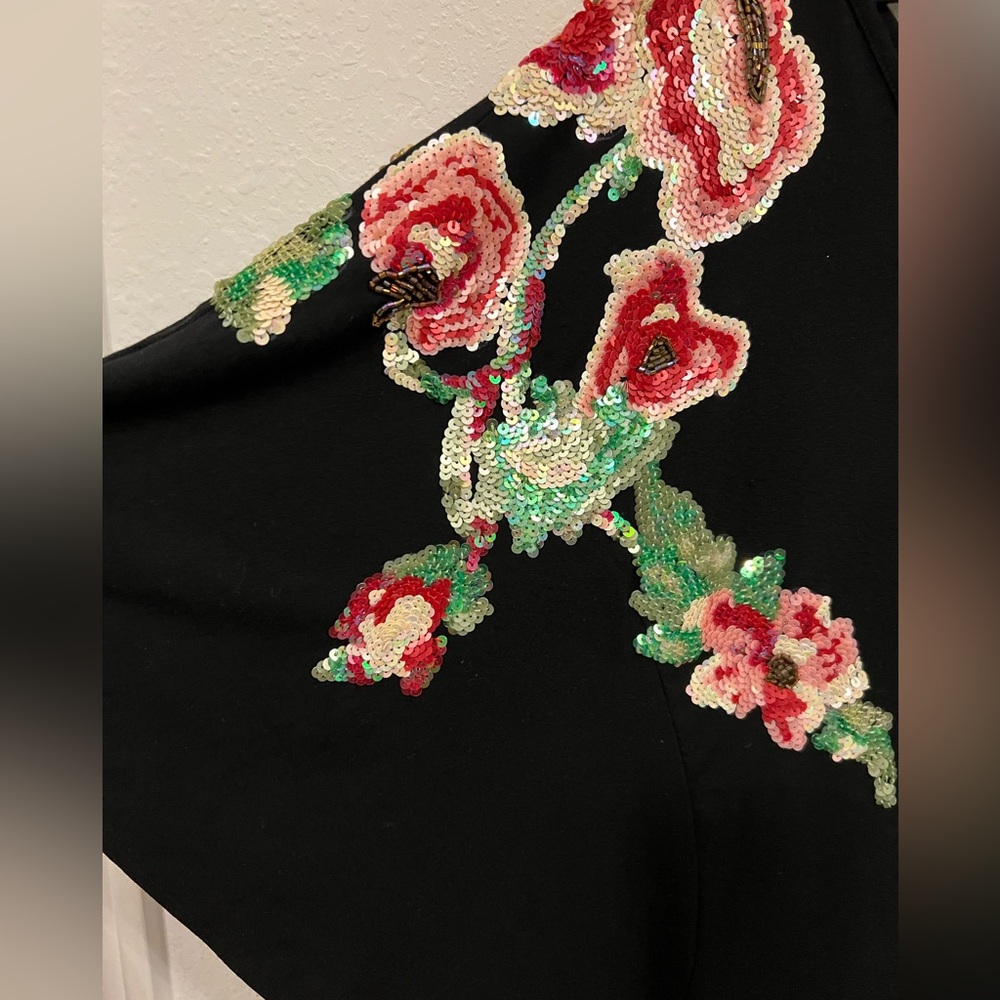 Cache  one shoulder Black Dress with Sequin Floral Design